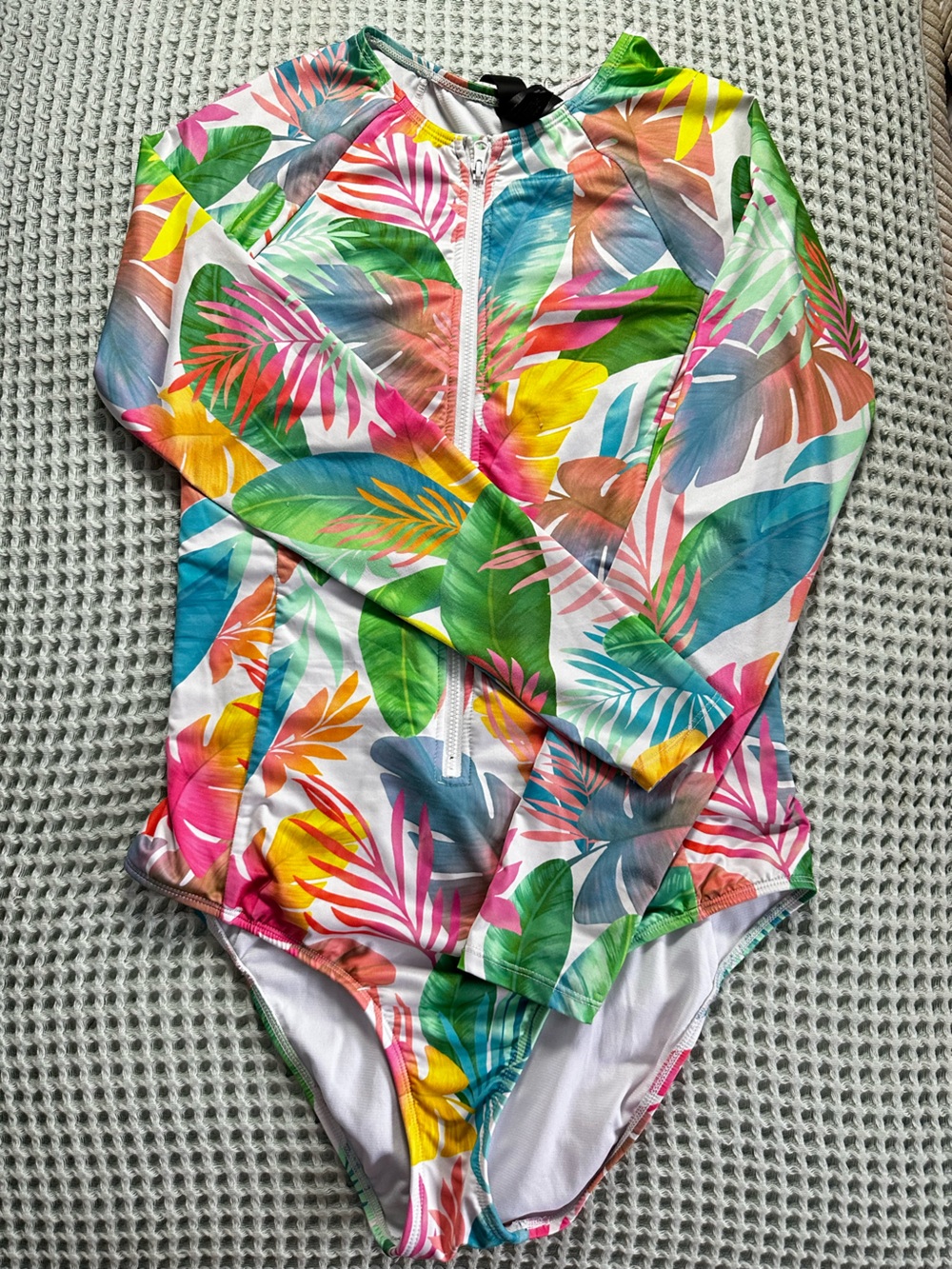 Hurley Women’s Tropical Leaf One-Piece Long Sleeved Front Zip Swimsuit - Size L
